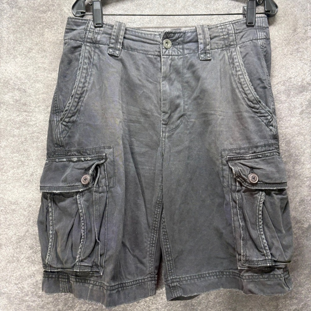 American Eagle Classic Cargo Shorts Mens 30 Charcoal Gray Distressed Heavyweight